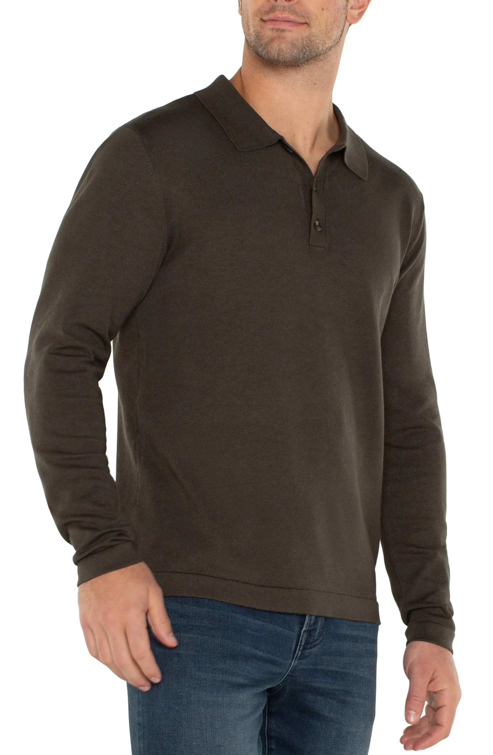 Liverpool Los Angeles Shirts-LONG SLEEVE KNIT POLO Olive