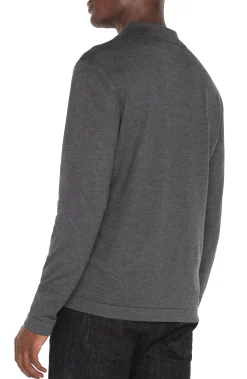 Liverpool Los Angeles Shirts-LONG SLEEVE KNIT POLO Charcoalgrey