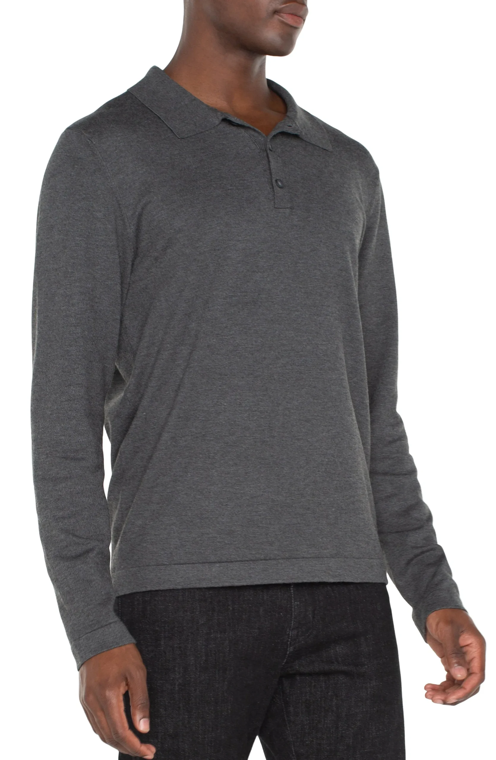 Liverpool Los Angeles Shirts-LONG SLEEVE KNIT POLO Charcoalgrey