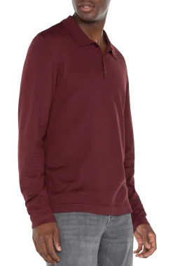 Liverpool Los Angeles Shirts-LONG SLEEVE KNIT POLO Burgundy