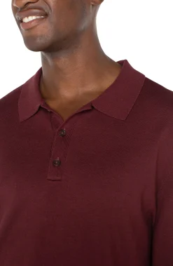 Liverpool Los Angeles Shirts-LONG SLEEVE KNIT POLO Burgundy