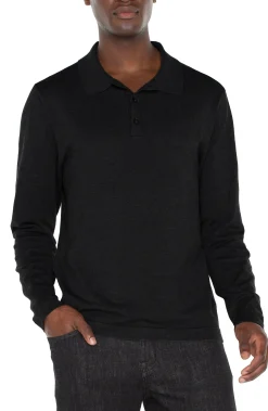 Liverpool Los Angeles Shirts-LONG SLEEVE KNIT POLO Black