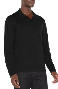 Liverpool Los Angeles Shirts-LONG SLEEVE KNIT POLO Black