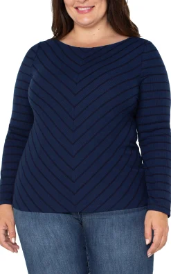 Liverpool Los Angeles Tops-LONG SLEEVE MITER KNIT TOP Darknavystripe