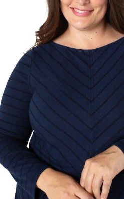 Liverpool Los Angeles Tops-LONG SLEEVE MITER KNIT TOP Darknavystripe