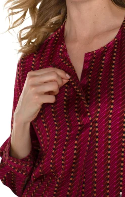 Liverpool Los Angeles Tops-LONG SLEEVE POPOVER WOVEN BLOUSE Rubydottedstripe