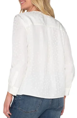 Liverpool Los Angeles Tops-LONG SLEEVE POPOVER WOVEN BLOUSE Porcelaindot