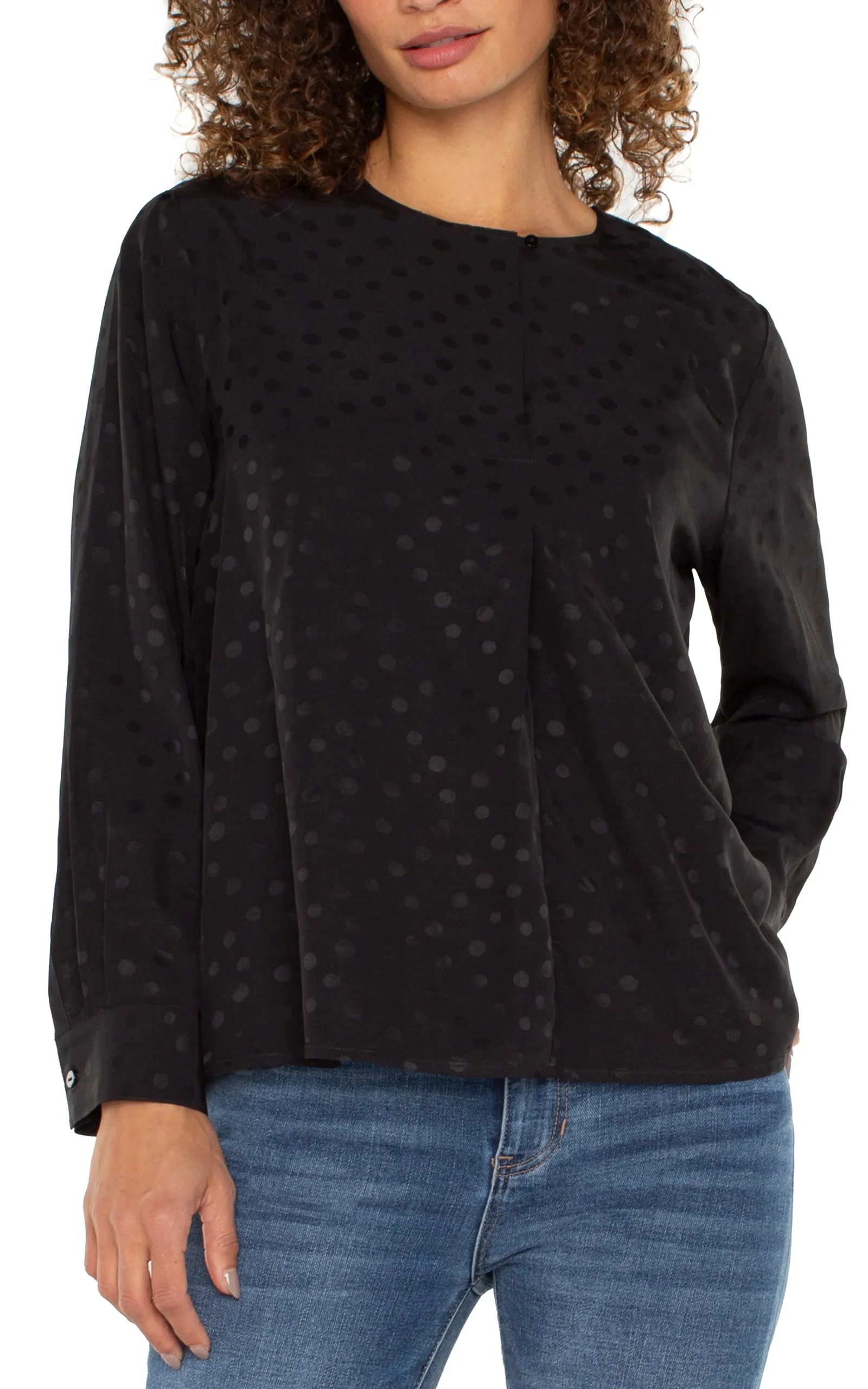 Liverpool Los Angeles Tops-LONG SLEEVE POPOVER WOVEN BLOUSE Blackdot