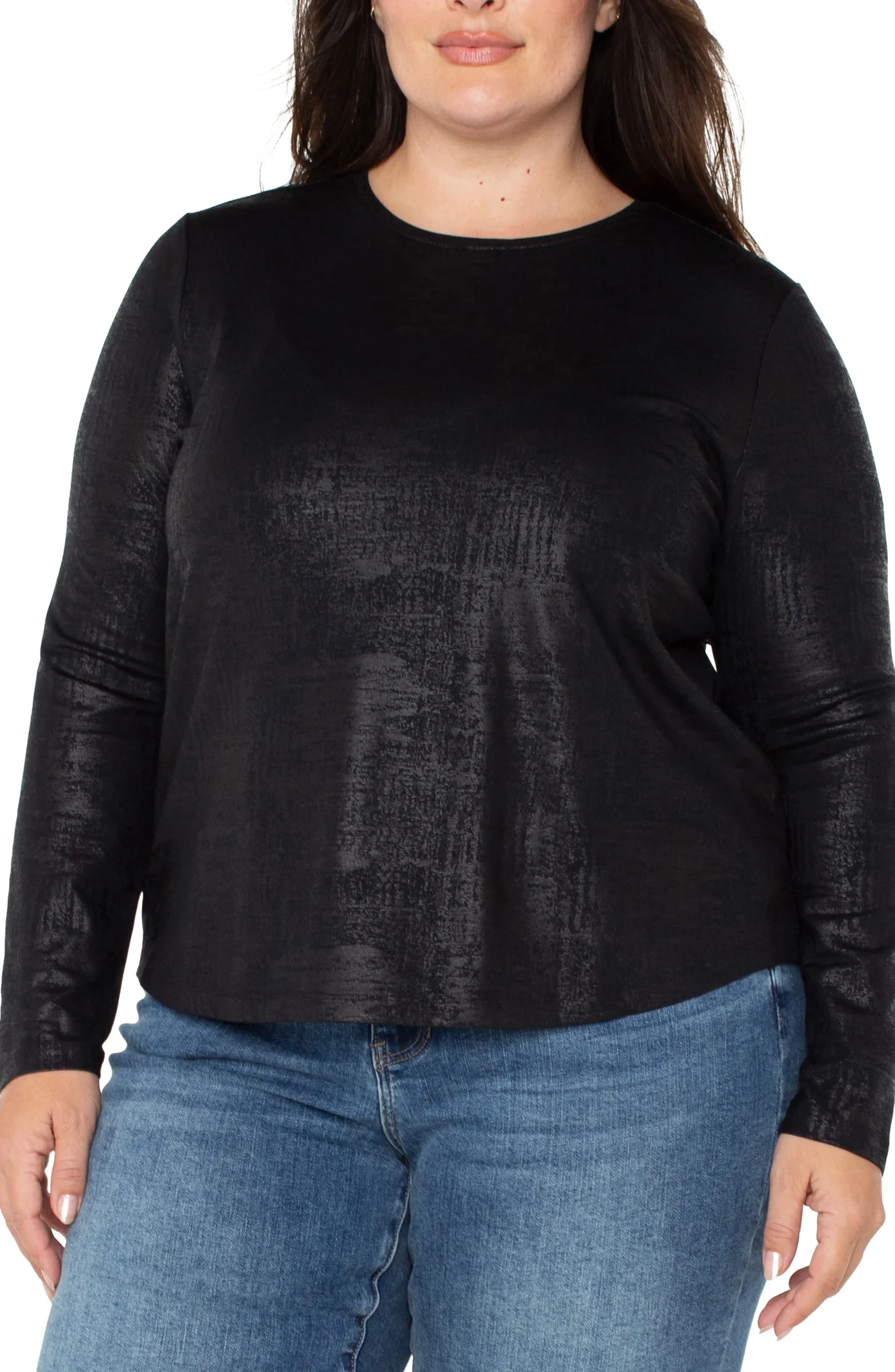 Liverpool Los Angeles Tops-LONG SLEEVE SCOOP NECK KNIT TOP Distressedblack