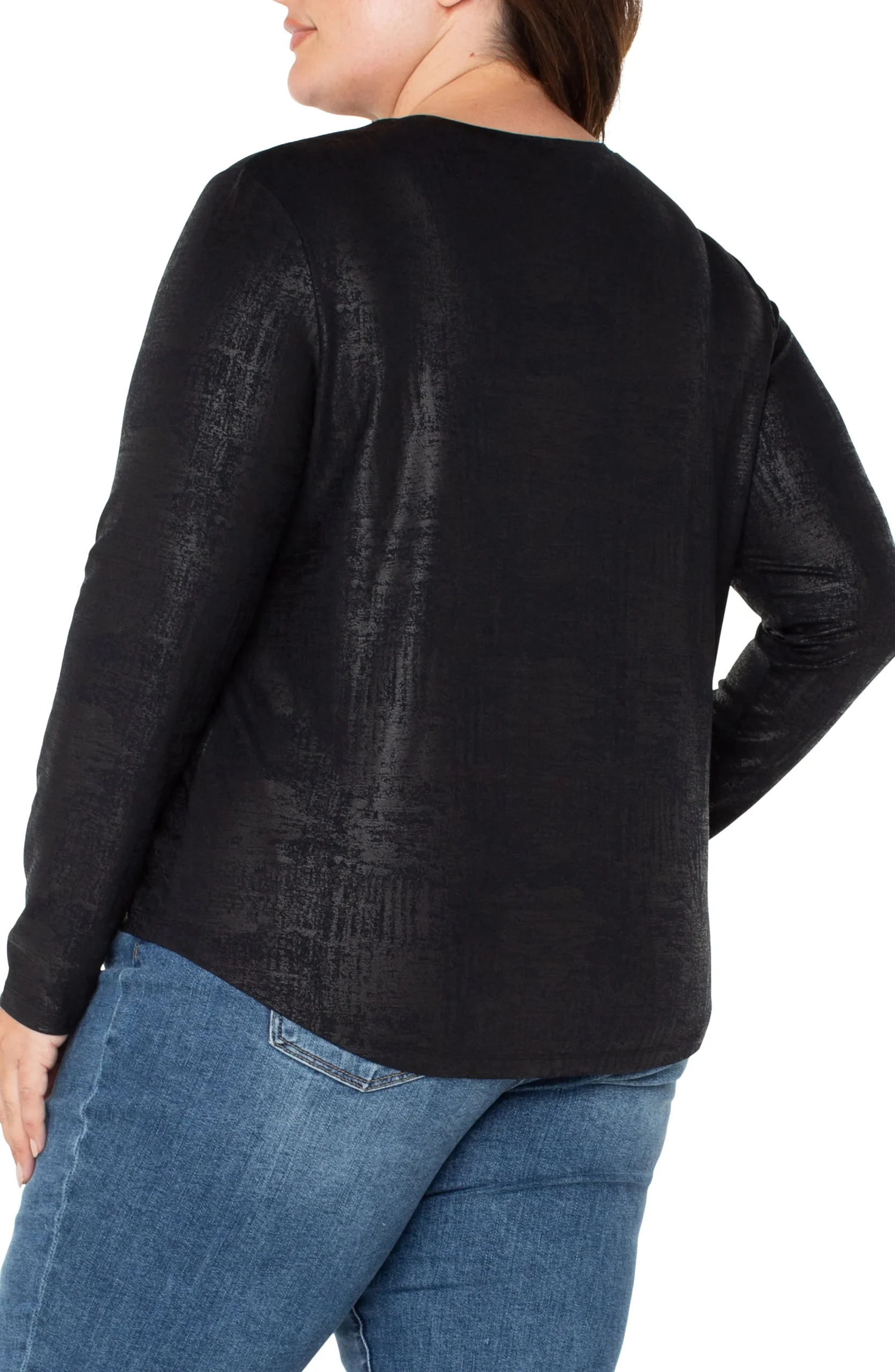 Liverpool Los Angeles Tops-LONG SLEEVE SCOOP NECK KNIT TOP Distressedblack