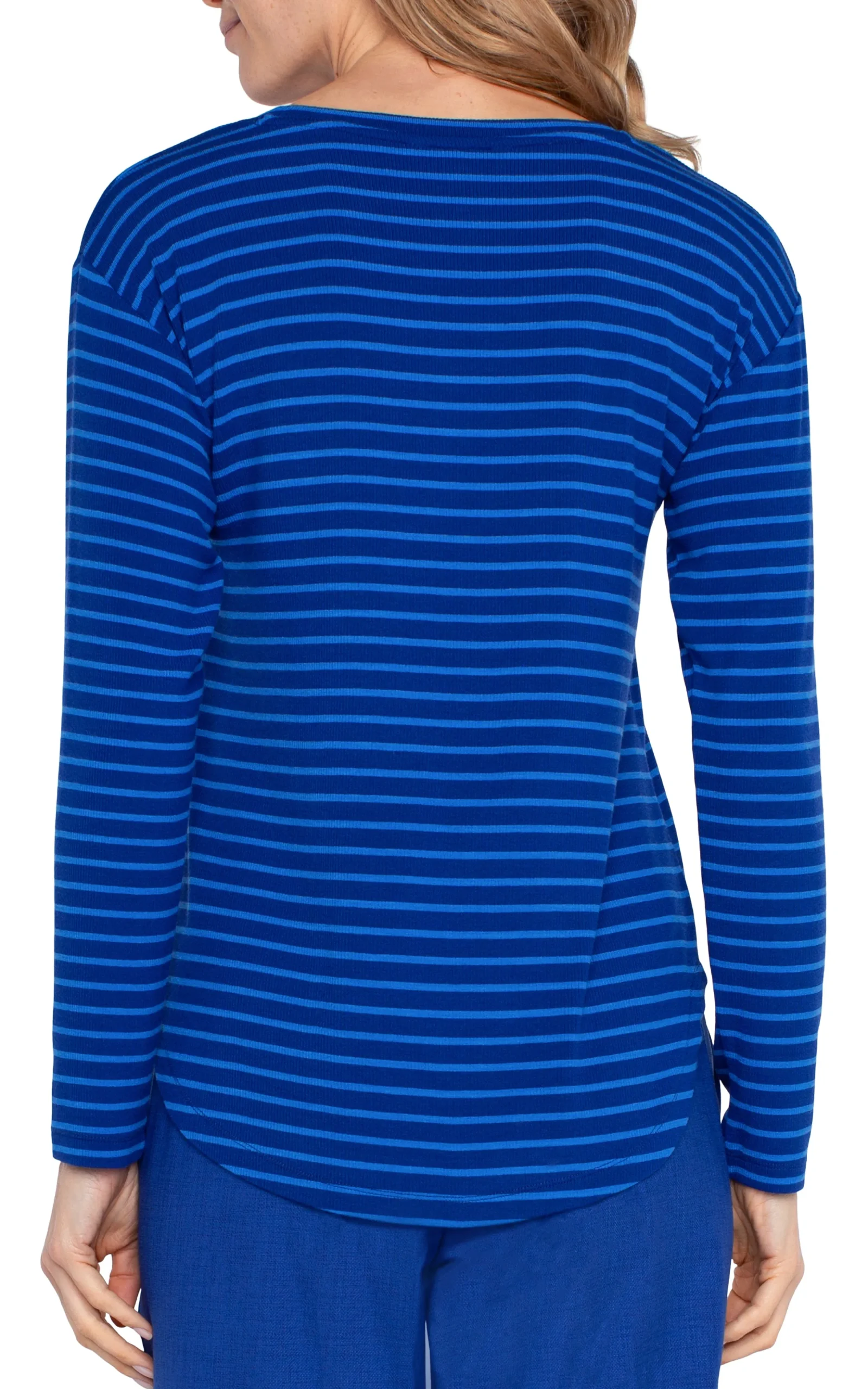 Liverpool Los Angeles Tees-LONG SLEEVE SCOOP NECK TOP Bluetopazstripe
