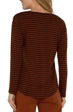 Liverpool Los Angeles Tees-LONG SLEEVE SCOOP NECK TOP Turmericstripe