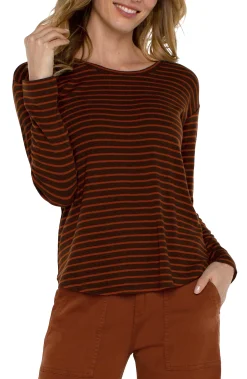 Liverpool Los Angeles Tees-LONG SLEEVE SCOOP NECK TOP Turmericstripe