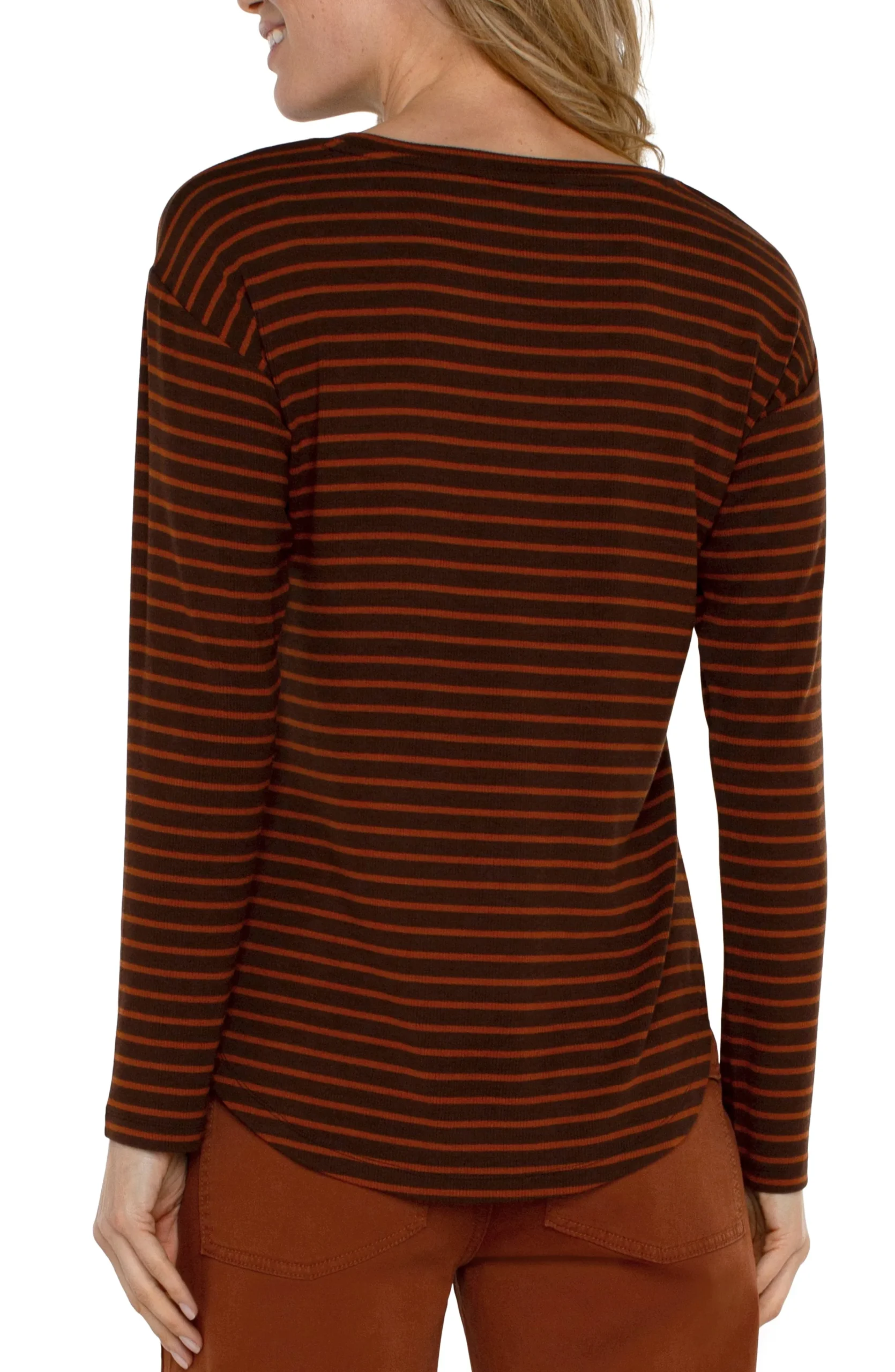 Liverpool Los Angeles Tees-LONG SLEEVE SCOOP NECK TOP Turmericstripe
