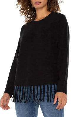 Liverpool Los Angeles Sweaters-LONG SLEEVE SEAMLESS SWEATER Black