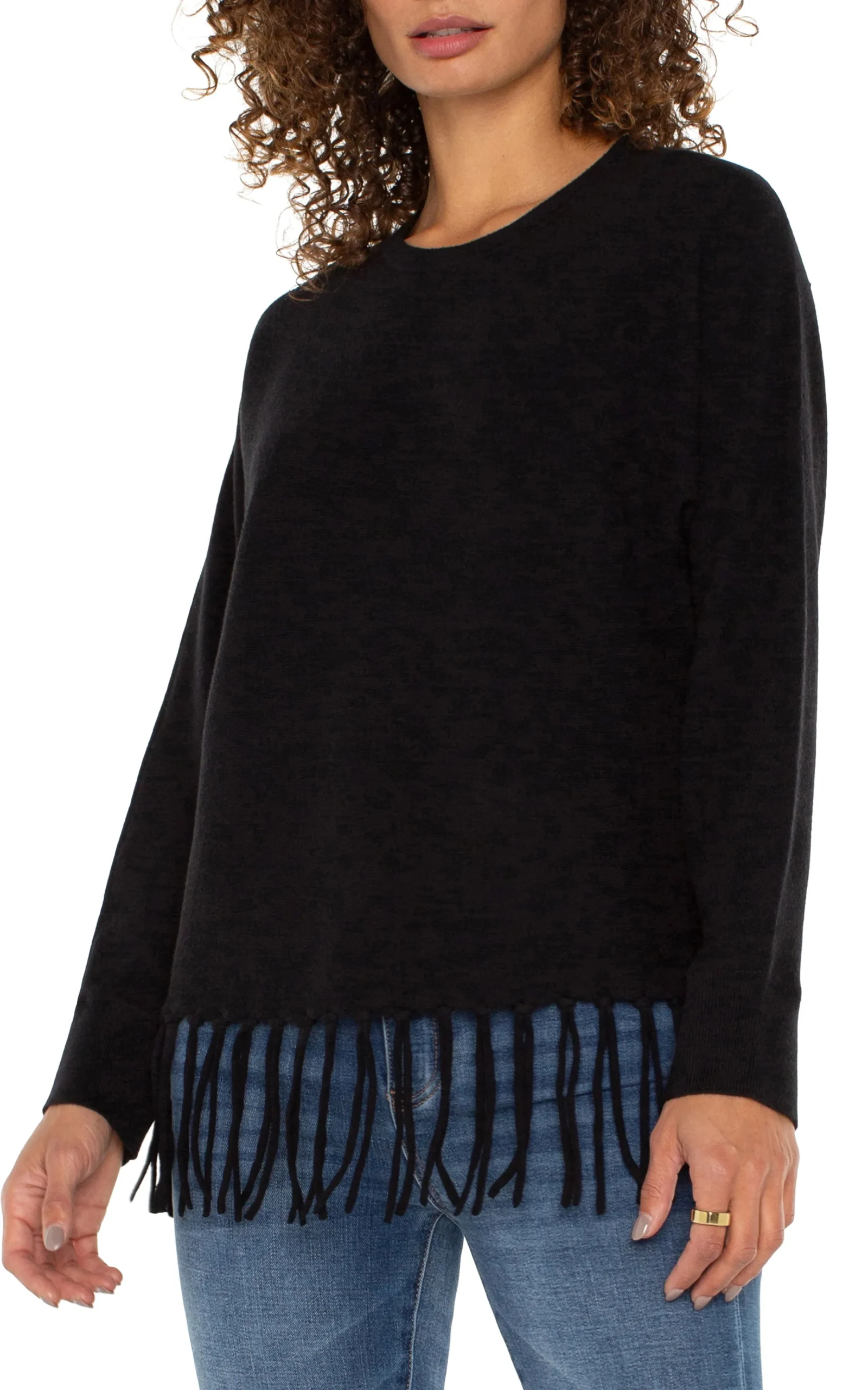 Liverpool Los Angeles Sweaters-LONG SLEEVE SEAMLESS SWEATER Black