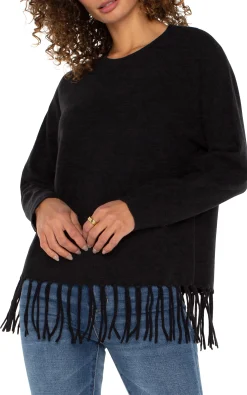 Liverpool Los Angeles Sweaters-LONG SLEEVE SEAMLESS SWEATER Black