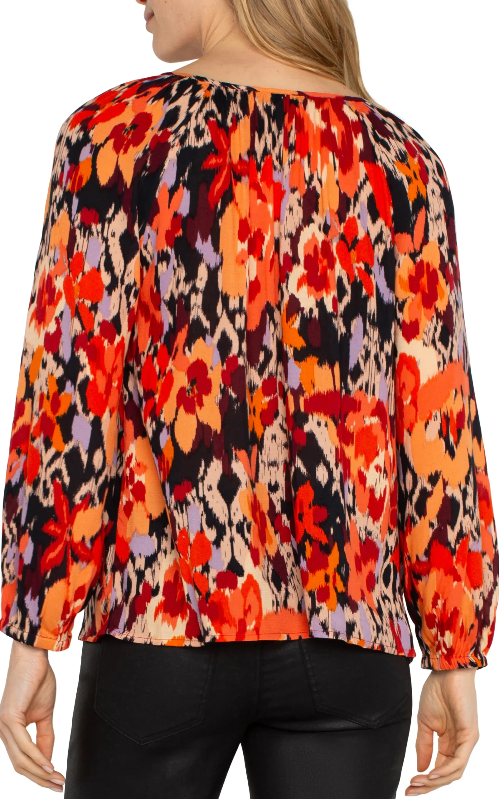 Liverpool Los Angeles Tops-LONG SLEEVE SHIRRED WOVEN BLOUSE Burntorangefloral