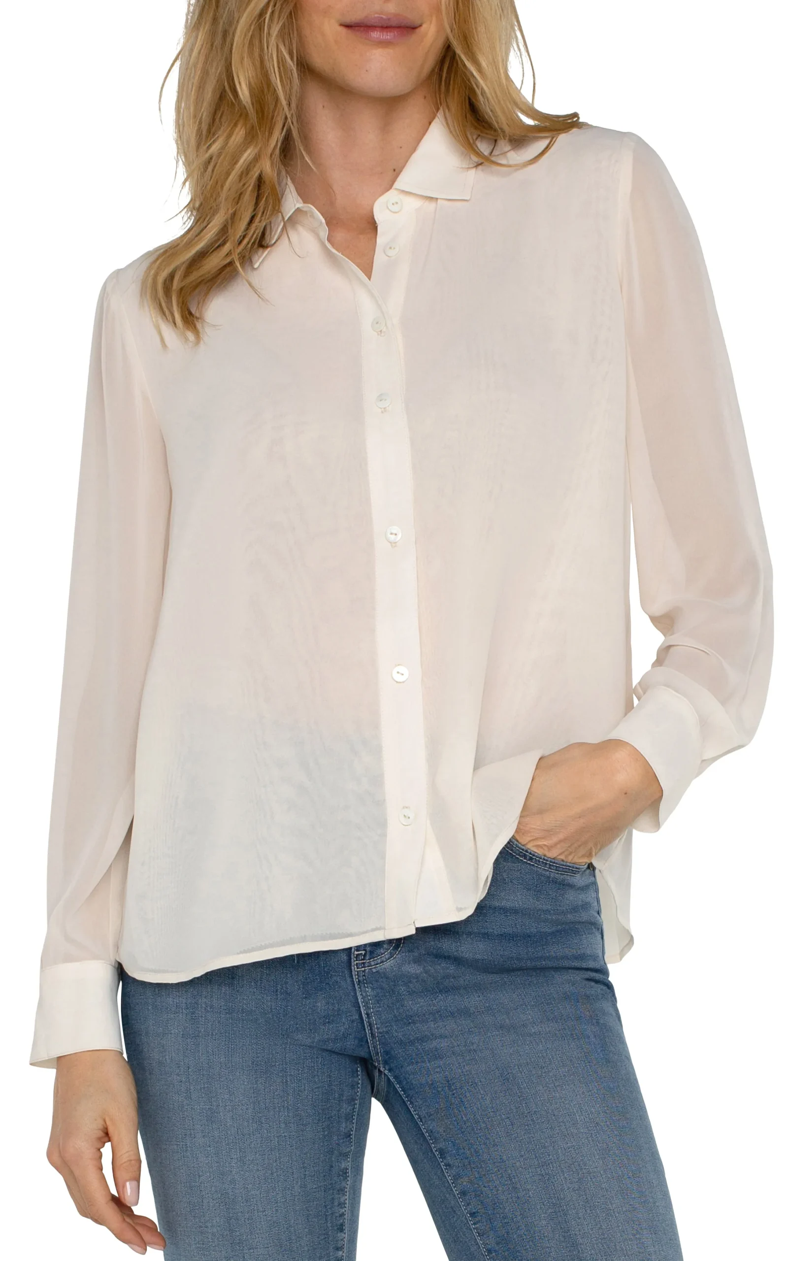 Liverpool Los Angeles Tops-LONG SLEEVE SHIRT WITH PLEAT BACK Cream