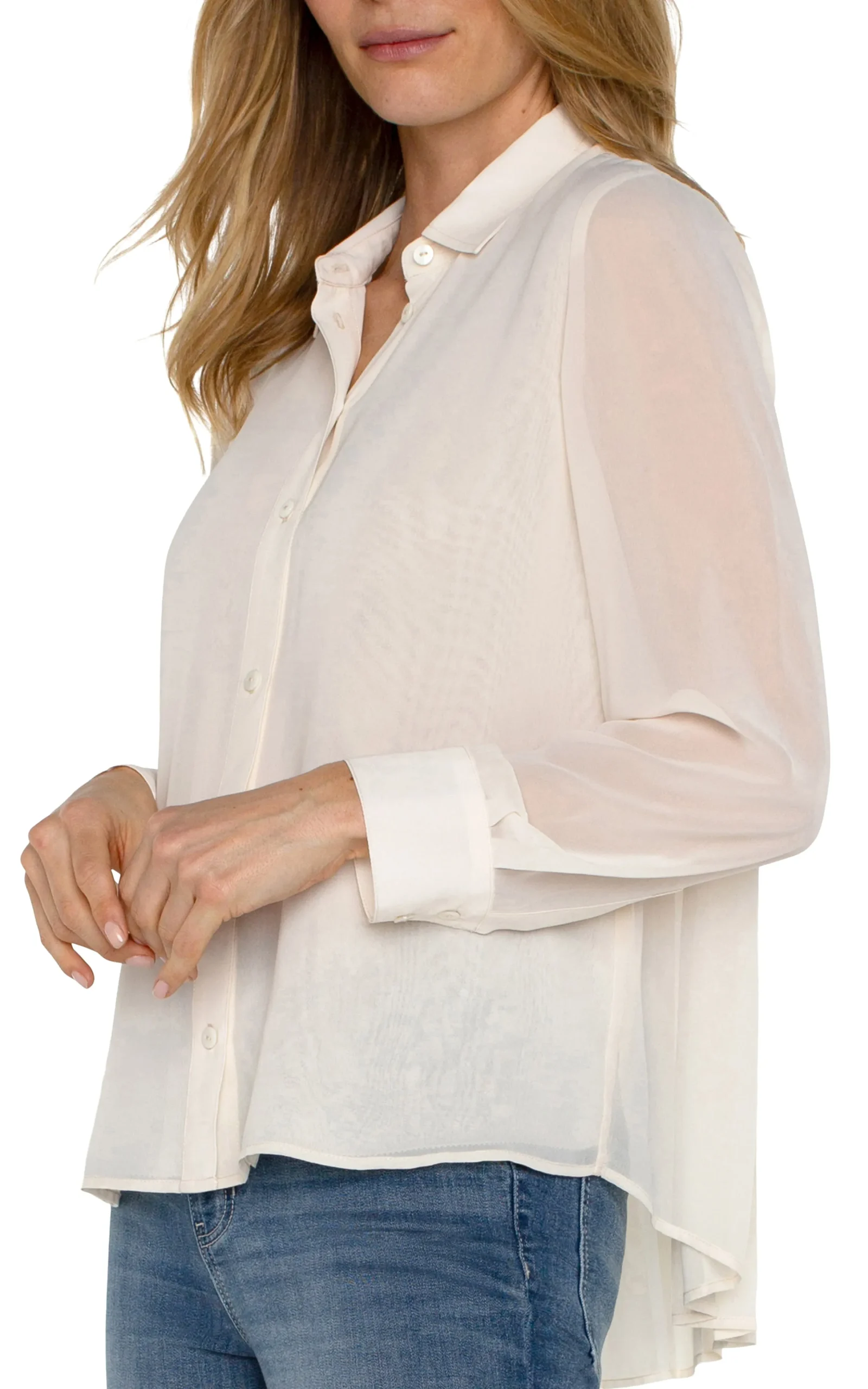 Liverpool Los Angeles Tops-LONG SLEEVE SHIRT WITH PLEAT BACK Cream