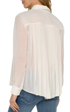 Liverpool Los Angeles Tops-LONG SLEEVE SHIRT WITH PLEAT BACK Cream