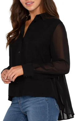 Liverpool Los Angeles Tops-LONG SLEEVE SHIRT WITH PLEAT BACK Black