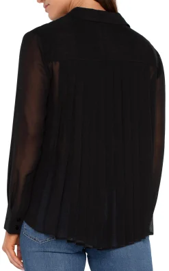 Liverpool Los Angeles Tops-LONG SLEEVE SHIRT WITH PLEAT BACK Black