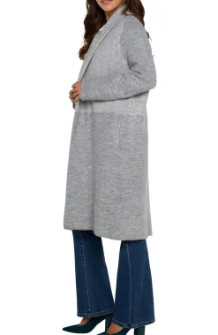 Liverpool Los Angeles Coatigans-LONG SLEEVE SWEATER COATIGAN Greypatternblock