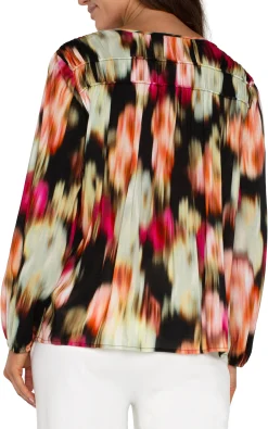 Liverpool Los Angeles Tops-LONG SLEEVE V-NECK SHIRRED WOVEN BLOUSE Starrubyfloral
