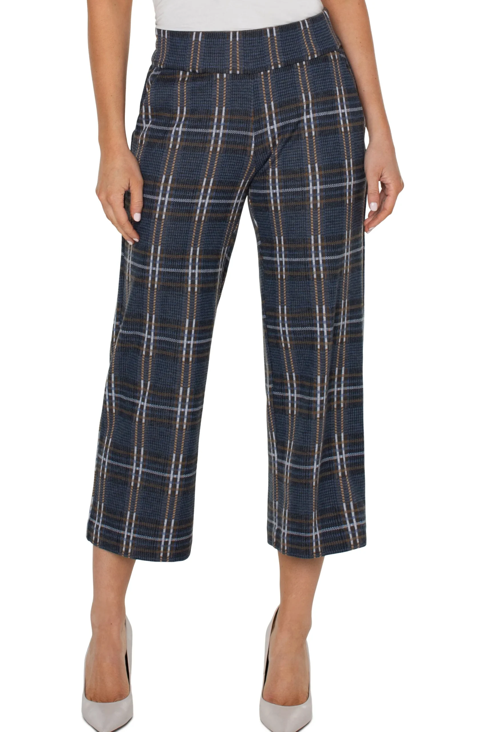 Liverpool Los Angeles Knit Pull-On-MABEL PULL-ON WIDE LEG Blackqueenblueplaid