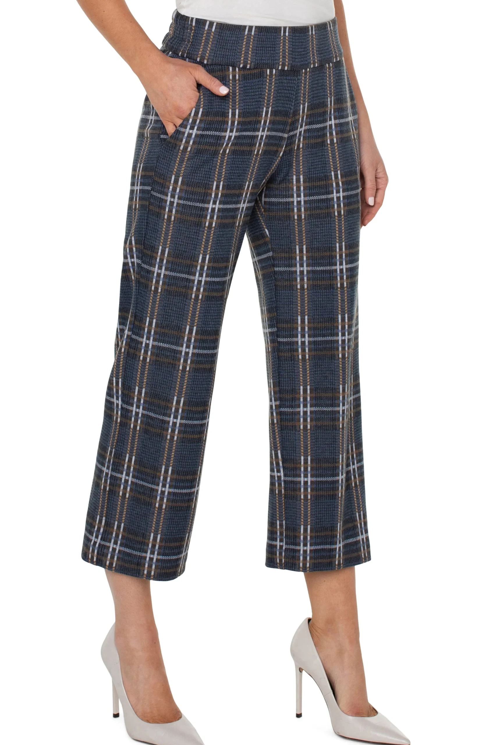 Liverpool Los Angeles Knit Pull-On-MABEL PULL-ON WIDE LEG Blackqueenblueplaid