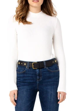 Liverpool Los Angeles Tees-MOCK NECK LONG SLEEVE KNIT TOP Snow