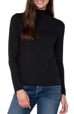 Liverpool Los Angeles Tees-MOCK NECK LONG SLEEVE KNIT TOP Black