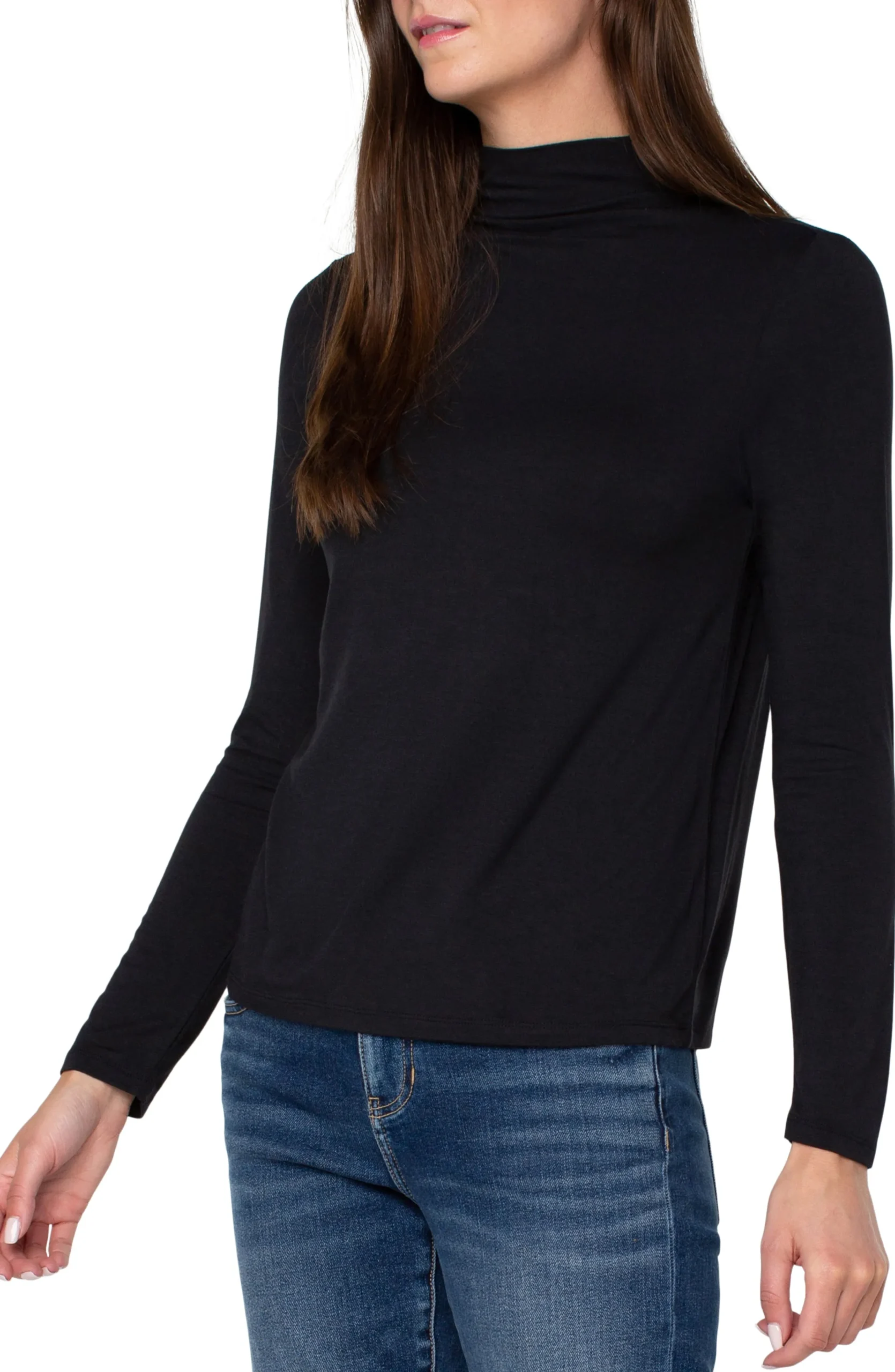 Liverpool Los Angeles Tees-MOCK NECK LONG SLEEVE KNIT TOP Black