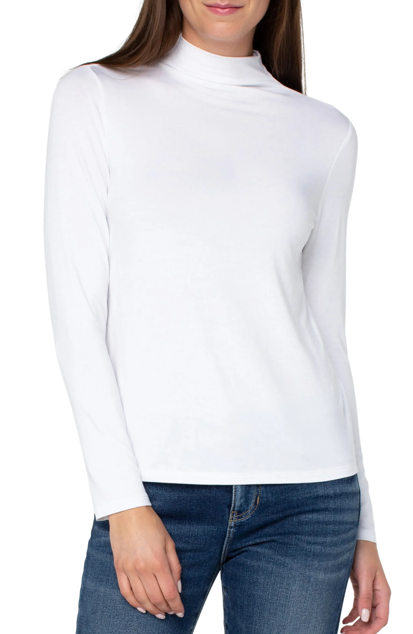 Liverpool Los Angeles Tees-MOCK NECK LONG SLEEVE KNIT TOP White
