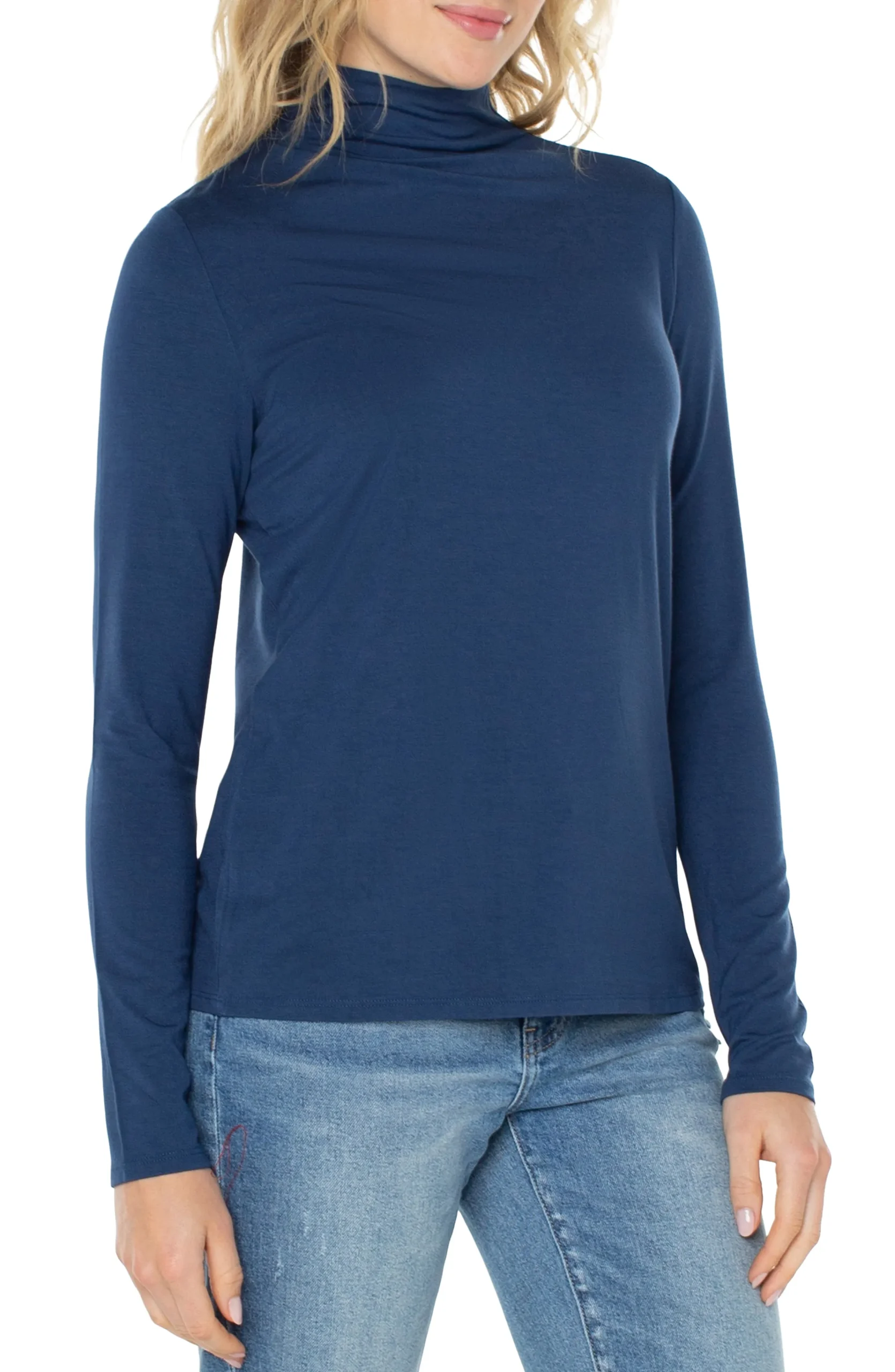 Liverpool Los Angeles Tees-MOCK NECK LONG SLEEVE KNIT TOP Nightskyblue