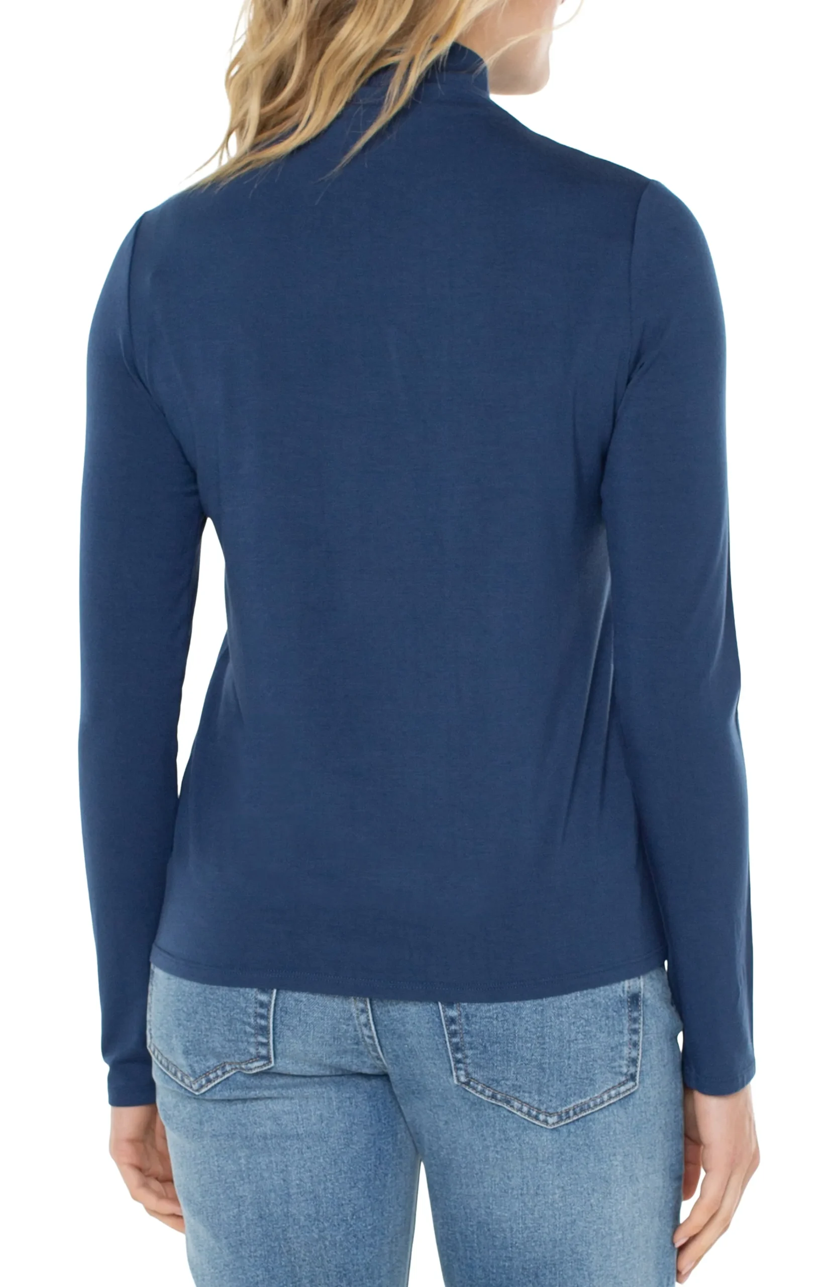 Liverpool Los Angeles Tees-MOCK NECK LONG SLEEVE KNIT TOP Nightskyblue