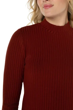 Liverpool Los Angeles Tees-MOCK NECK LONG SLEEVE KNIT TOP Deepcinnamon