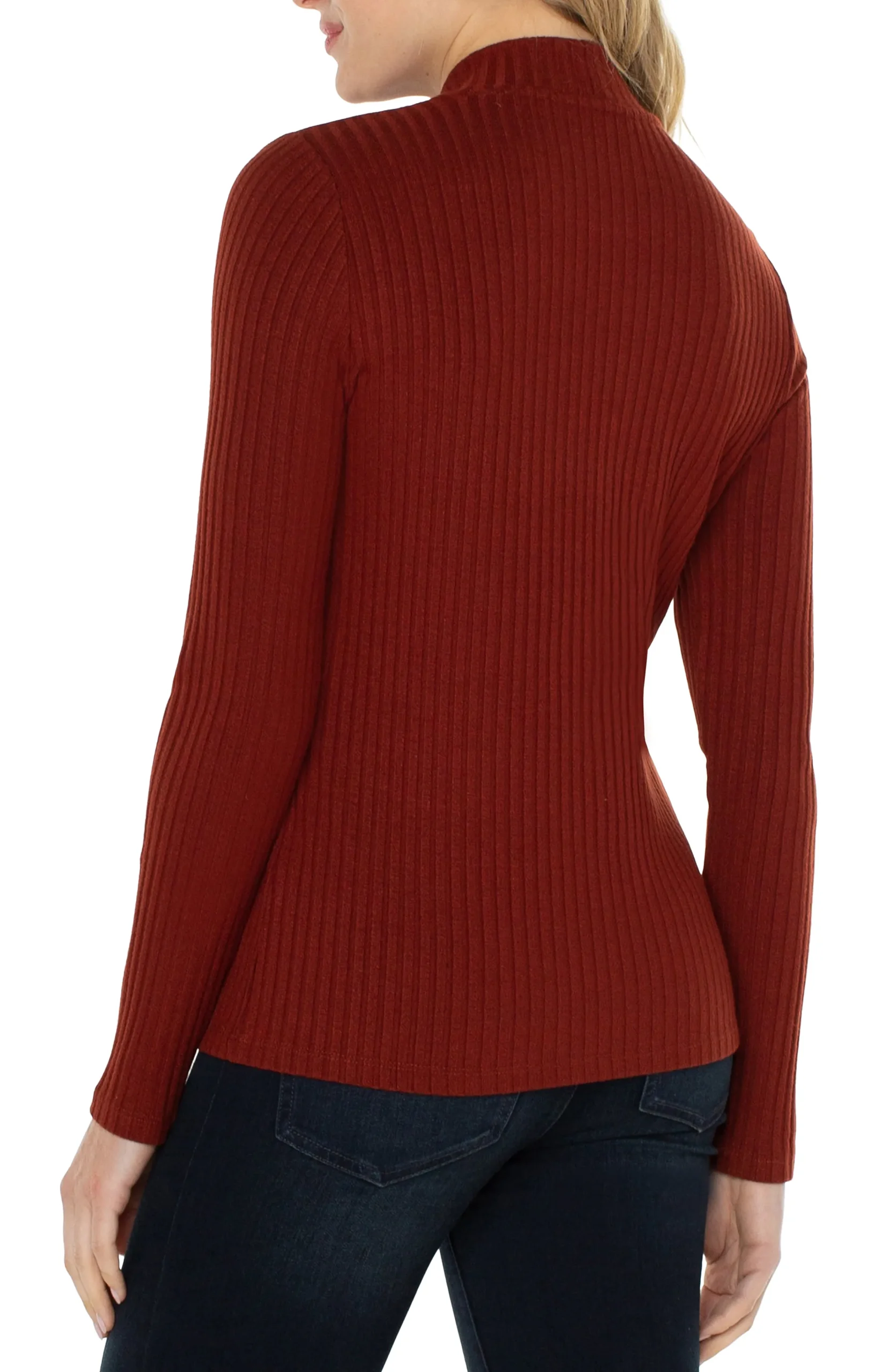 Liverpool Los Angeles Tees-MOCK NECK LONG SLEEVE KNIT TOP Deepcinnamon