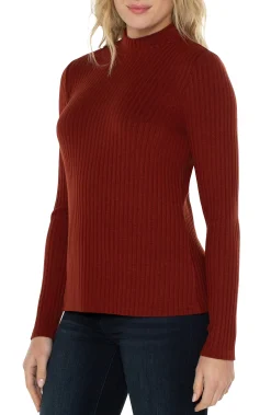 Liverpool Los Angeles Tees-MOCK NECK LONG SLEEVE KNIT TOP Deepcinnamon