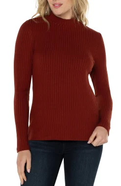 Liverpool Los Angeles Tees-MOCK NECK LONG SLEEVE KNIT TOP Deepcinnamon