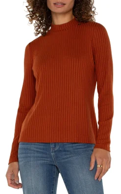 Liverpool Los Angeles Tees-MOCK NECK LONG SLEEVE KNIT TOP Cedar