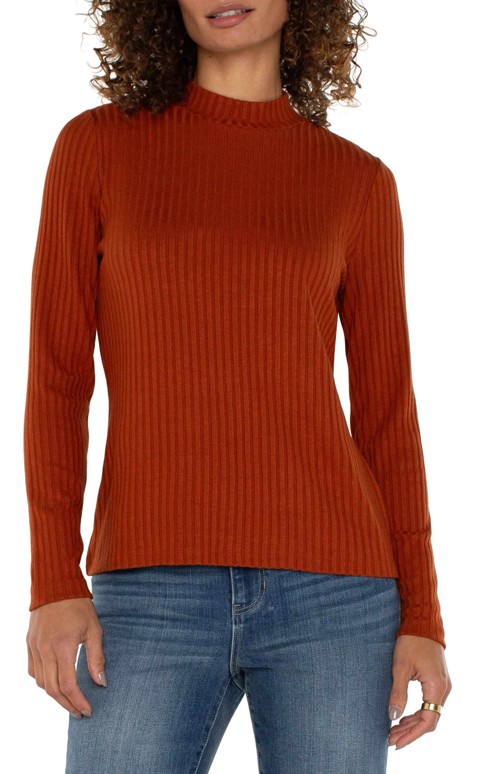 Liverpool Los Angeles Tees-MOCK NECK LONG SLEEVE KNIT TOP Cedar