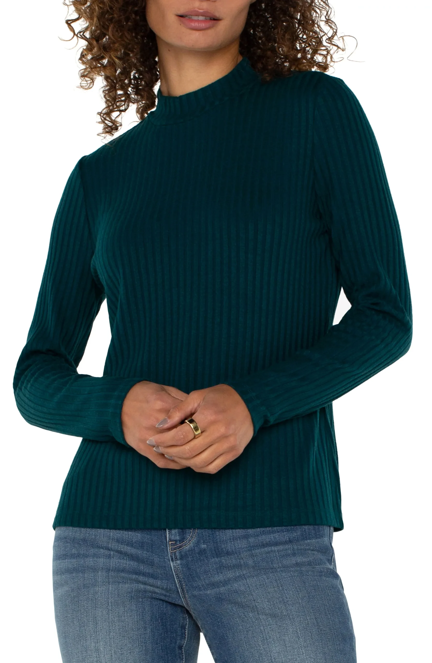 Liverpool Los Angeles Tees-MOCK NECK LONG SLEEVE KNIT TOP Darkforest