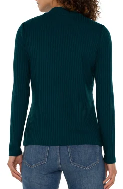 Liverpool Los Angeles Tees-MOCK NECK LONG SLEEVE KNIT TOP Darkforest