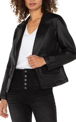 Liverpool Los Angeles Jackets-NOTCH COLLAR ONE BUTTON BLAZER Coatedblack