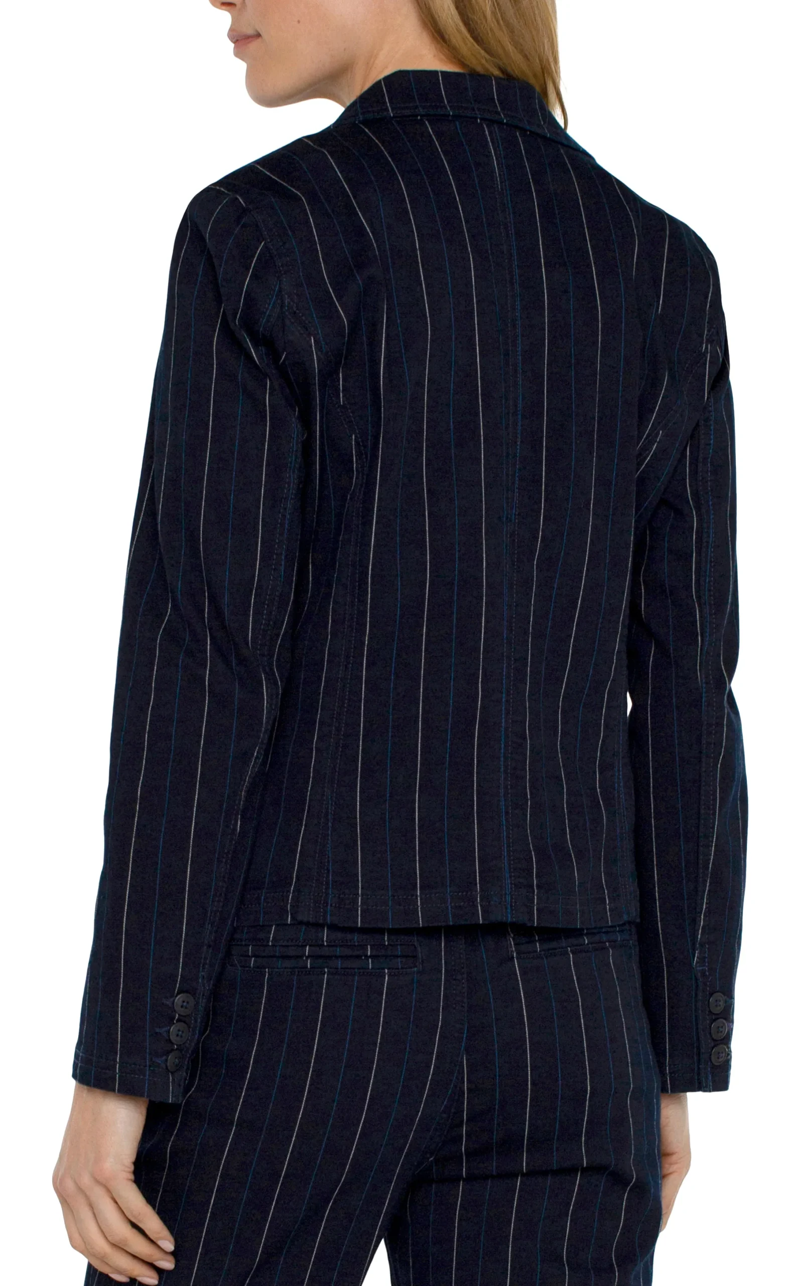 Liverpool Los Angeles Jackets-NOTCH COLLAR ONE BUTTON BLAZER Lapisindigostripe