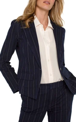 Liverpool Los Angeles Jackets-NOTCH COLLAR ONE BUTTON BLAZER Lapisindigostripe