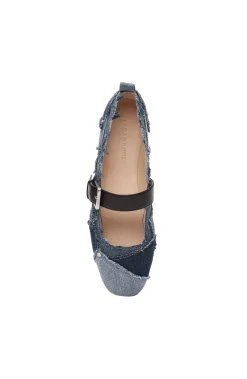 Liverpool Los Angeles Flats-OAKPARK PATCHWORK FRAYED DENIM BALLERINA FLAT Ltblueindigo
