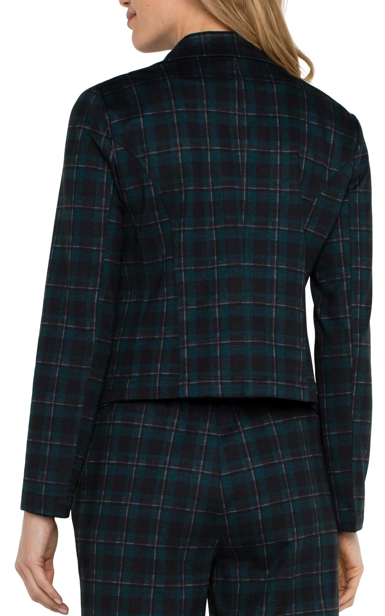 Liverpool Los Angeles Jackets-OPEN FRONT BLAZER Darkforesttartanplaid